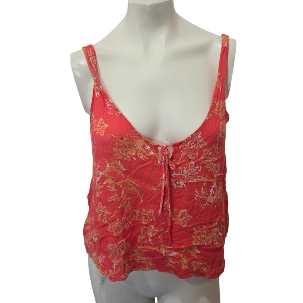 Free People Intimately Orange Floral Boho Tank Top Tie Front Women's Medium